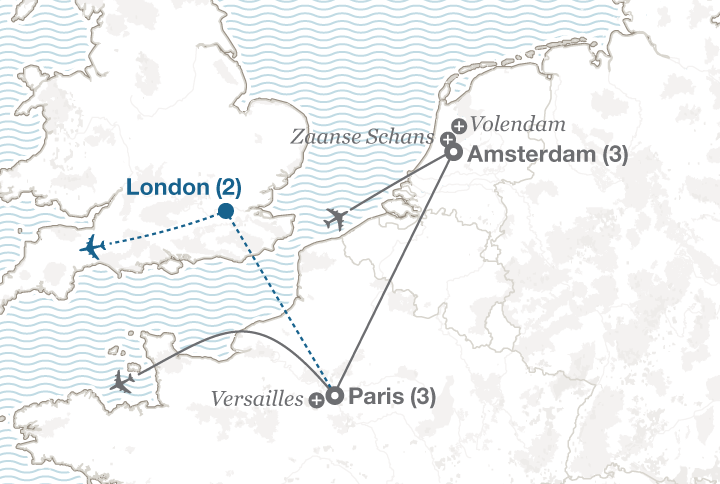 Amsterdam and Paris tour map