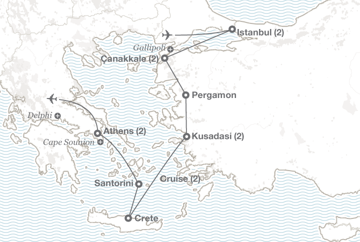 Turkey and Greece tour map