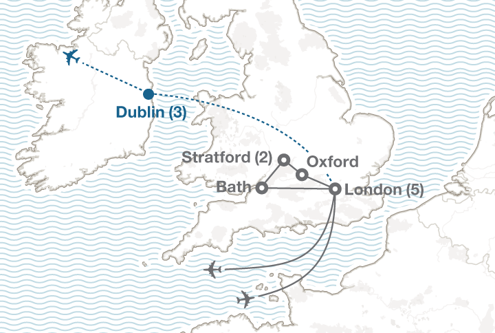 Theatre and Literature in England tour map