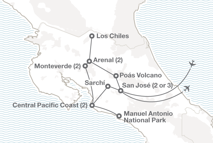Environment and Culture in Costa Rica tour map