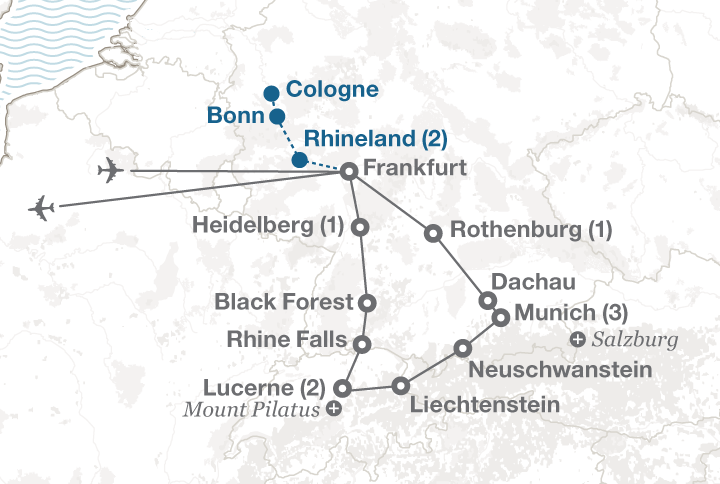 The Alps Germany Switzerland tour map