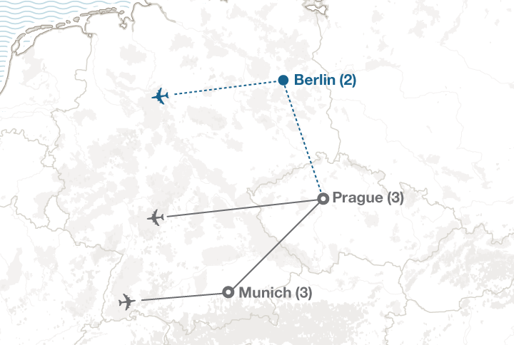 Munich and Prague tour map