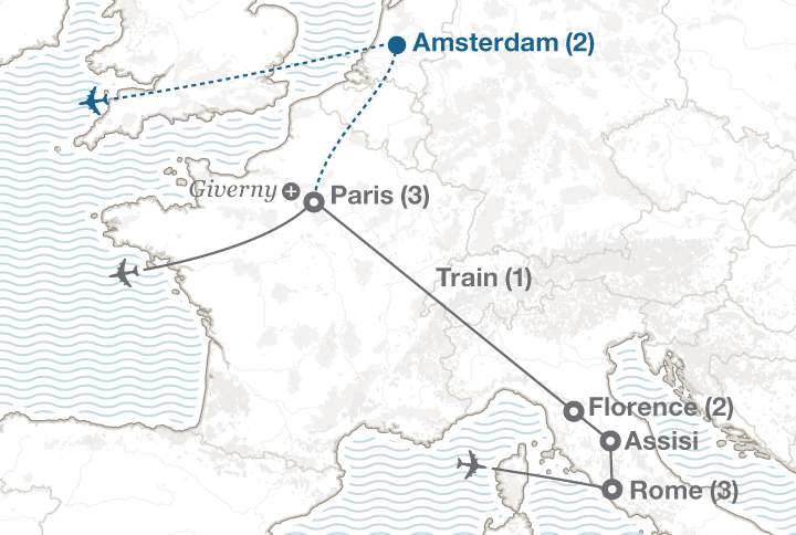 Art of Rome Florence and Paris tour map