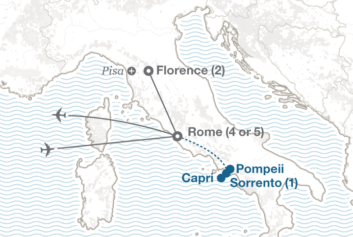 Rome and Florence tour map