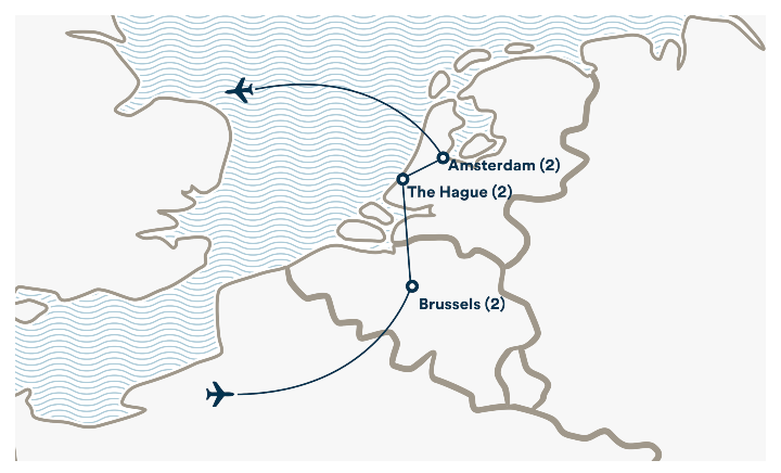 Image displaying map describing the itinerary of the Skill Development Program: Influence and Advocacy in Central Europe tour