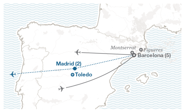Image displaying map describing the itinerary of the Barcelona: The City Experience tour