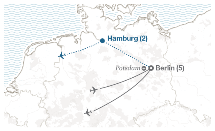 Image displaying map describing the itinerary of the Architecture in Berlin tour