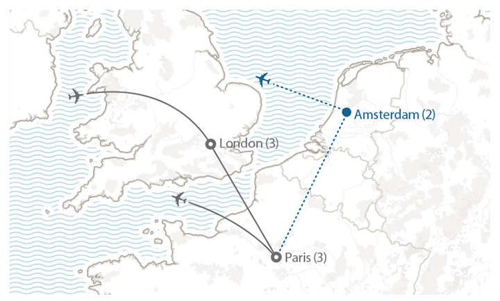 Image displaying map describing the itinerary of the The African Diaspora in Europe tour