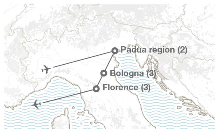 Image displaying map describing the itinerary of the Early & Elementary Education in Italy tour
