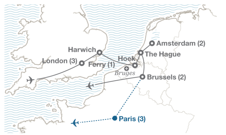 Image displaying map describing the itinerary of the Government & Politics in Europe tour