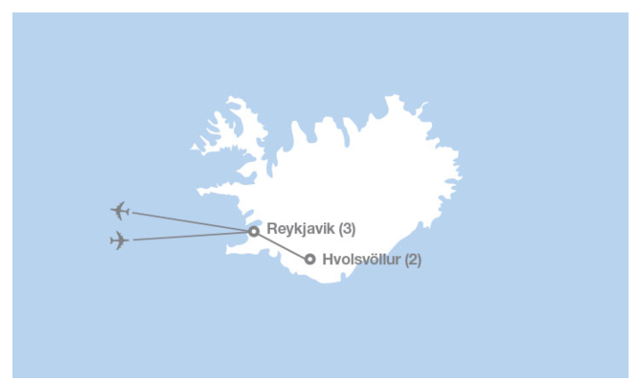 Image displaying map describing the itinerary of the Discover Iceland tour