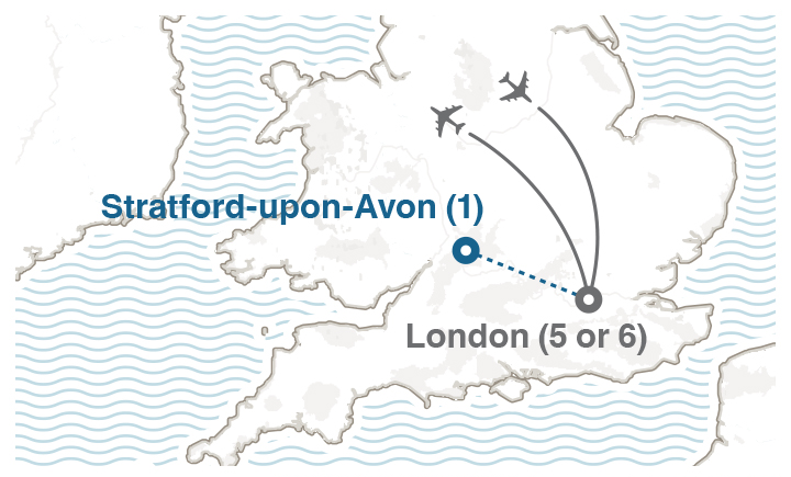 Image displaying map describing the itinerary of the Theater in London tour