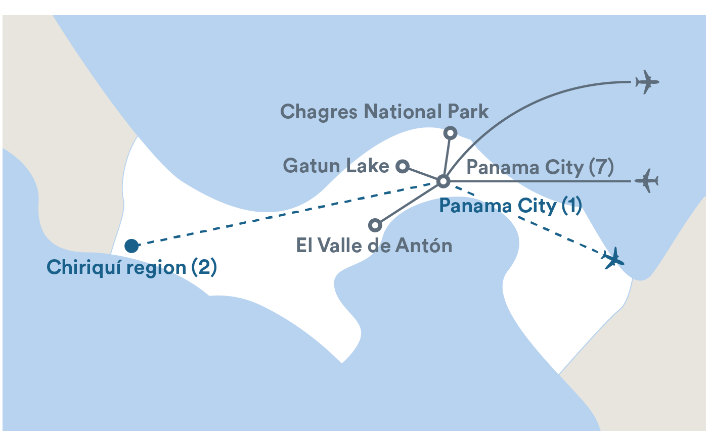 Image displaying map describing the itinerary of the Panama tour