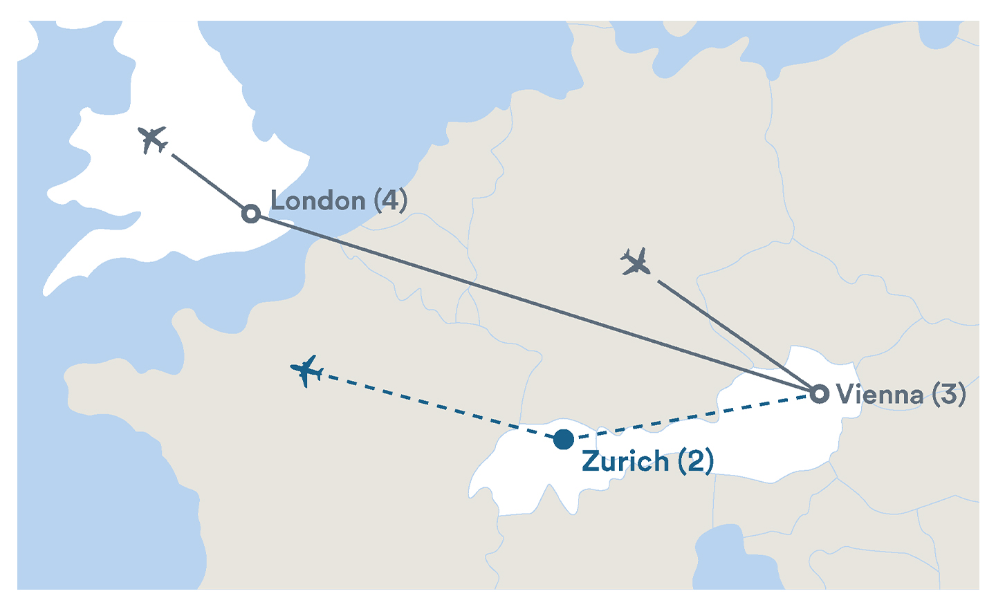 Image displaying map describing the itinerary of the History of Psychology in Europe tour