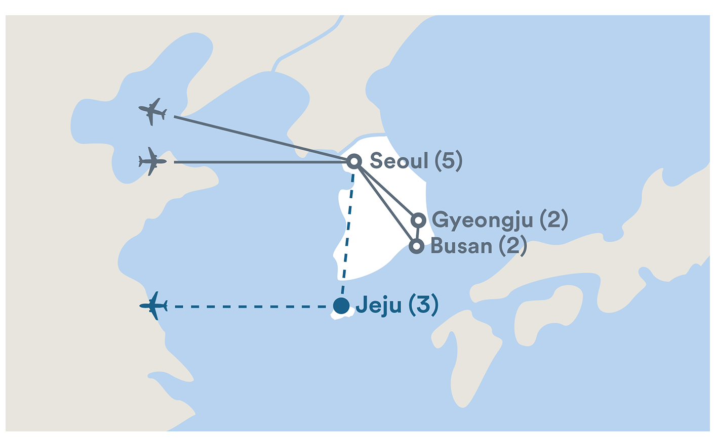 Image displaying map describing the itinerary of the South Korea tour
