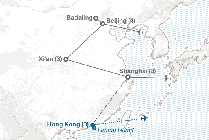 Image displaying map describing the itinerary of the Education in China tour