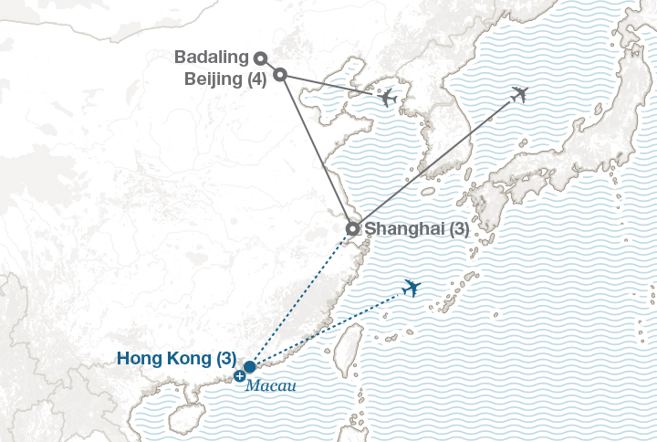 Image displaying map describing the itinerary of the Beijing & Shanghai tour