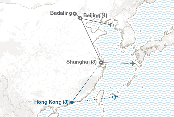 Image displaying map describing the itinerary of the Business & Culture in China tour