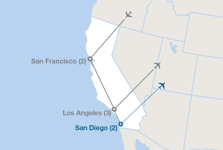 Image displaying map describing the itinerary of the California Panorama tour