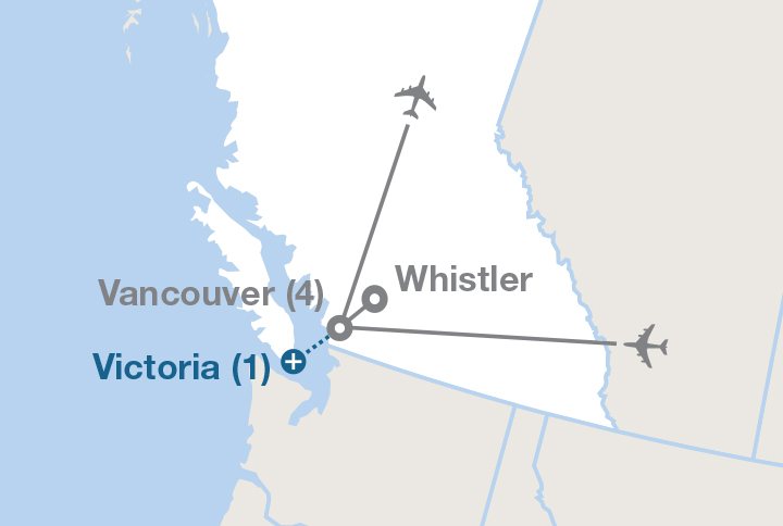 Image displaying map describing the itinerary of the Vancouver and Whistler tour