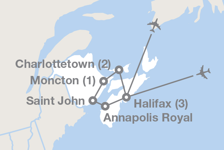 Image affichant une carte décrivant l'itinéraire du circuit Les Maritimes