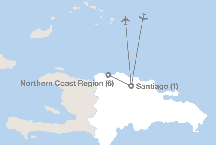 Image displaying map describing the itinerary of the Education, Youth and Community Engagement in the Dominican Republic  tour