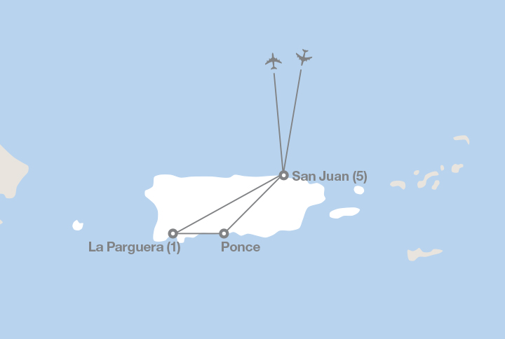 Image displaying map describing the itinerary of the Puerto Rico: Island of Natural Wonders tour