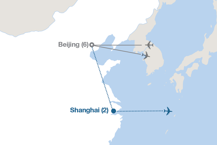 Image affichant une carte décrivant l'itinéraire du circuit Beijing et la Grande Muraille de Chine