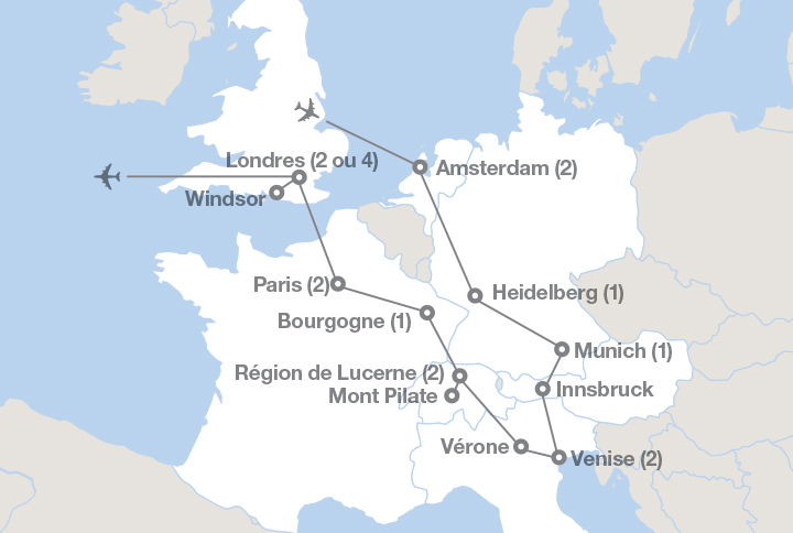 Image affichant une carte décrivant l'itinéraire du circuit Carrousel européen