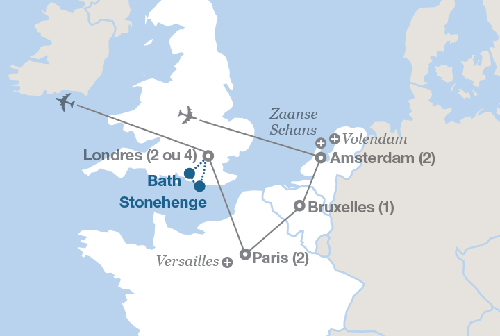 Image affichant une carte décrivant l'itinéraire du circuit Quatuor de l'Europe