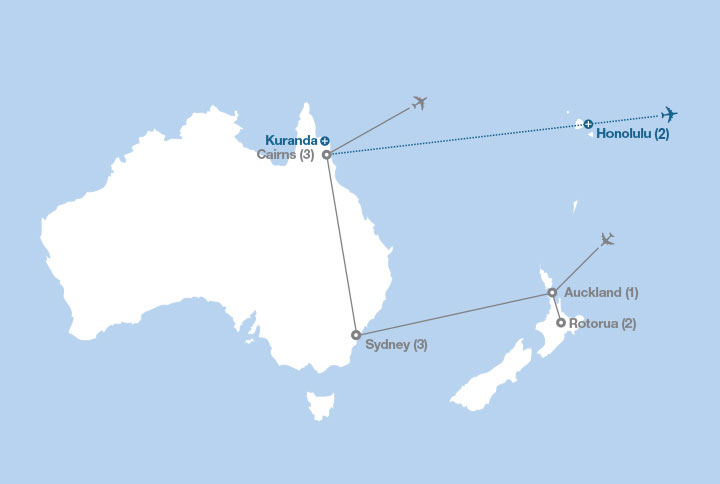 Image affichant une carte décrivant l'itinéraire du circuit Voyage à l’autre bout du monde