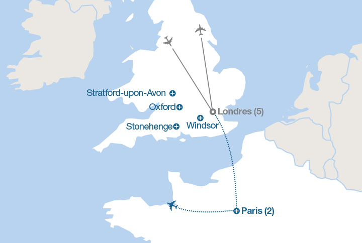 Image affichant une carte décrivant l'itinéraire du circuit Londres : Le séjour en ville