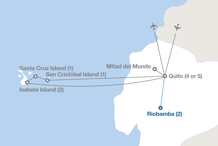 Image displaying map describing the itinerary of the Charting the Galápagos Islands tour