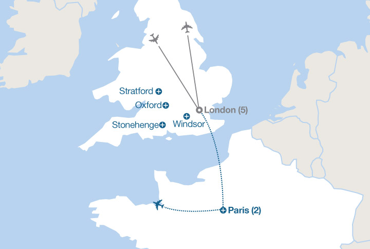 Image displaying map describing the itinerary of the London: The City Stay tour