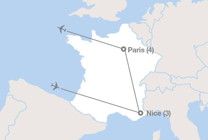 Image displaying map describing the itinerary of the Language Immersion Through France tour