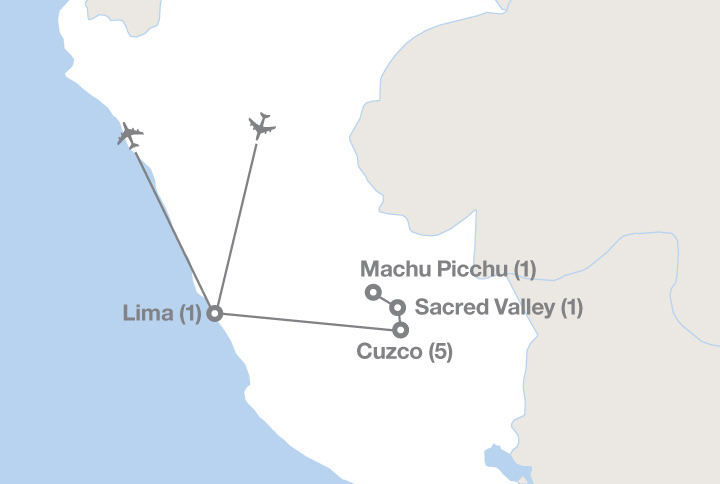 Image displaying map describing the itinerary of the Community Development in Peru’s Mountain Villages tour