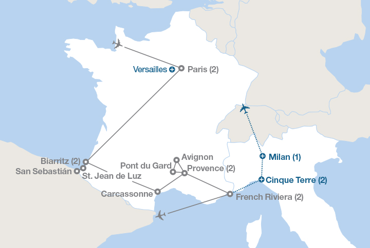 Image displaying map describing the itinerary of the French Promenade tour