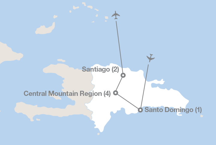 Image displaying map describing the itinerary of the Environmental Citizenship in the Dominican Republic tour