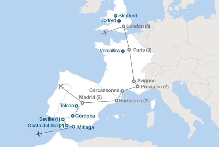 Image displaying map describing the itinerary of the European Horizons tour