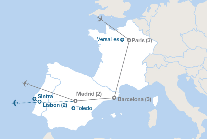 Image displaying map describing the itinerary of the France to Spain tour