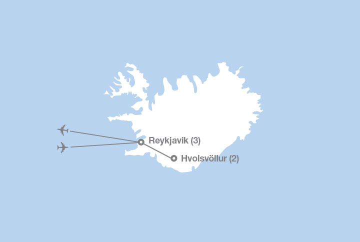 Image displaying map describing the itinerary of the Iceland: Glaciers and Geysers tour