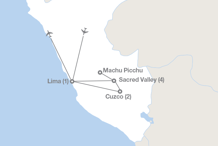 Image displaying map describing the itinerary of the Service and Language Immersion in Peru tour