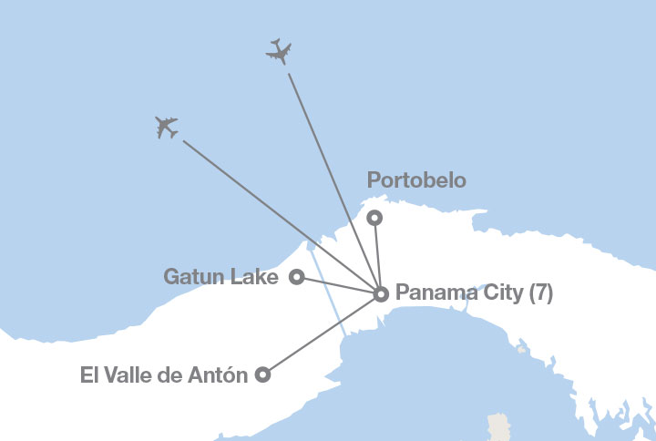 Image displaying map describing the itinerary of the Middle School: From Pirates to the Present in Panama tour