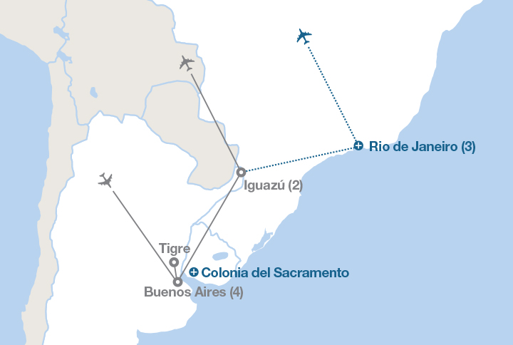 Image displaying map describing the itinerary of the Viva Argentina tour
