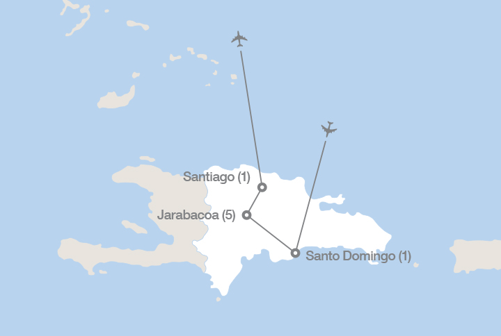 Image displaying map describing the itinerary of the Environmental Citizenship in Jarabacoa tour