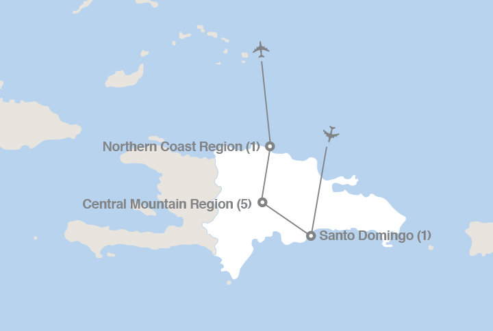 Image displaying map describing the itinerary of the Environmental Citizenship in the Dominican Republic tour