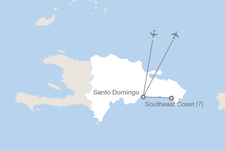 Image displaying map describing the itinerary of the Marine Conservation in the Dominican Republic tour