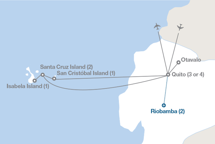 Image displaying map describing the itinerary of the Charting the Galápagos Islands tour