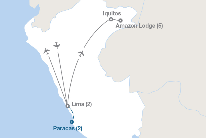 Image displaying map describing the itinerary of the Expedition to the Amazon Rainforest tour