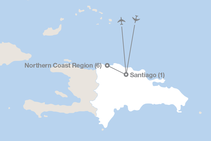 Image displaying map describing the itinerary of the Empowering Children in the Dominican Republic tour